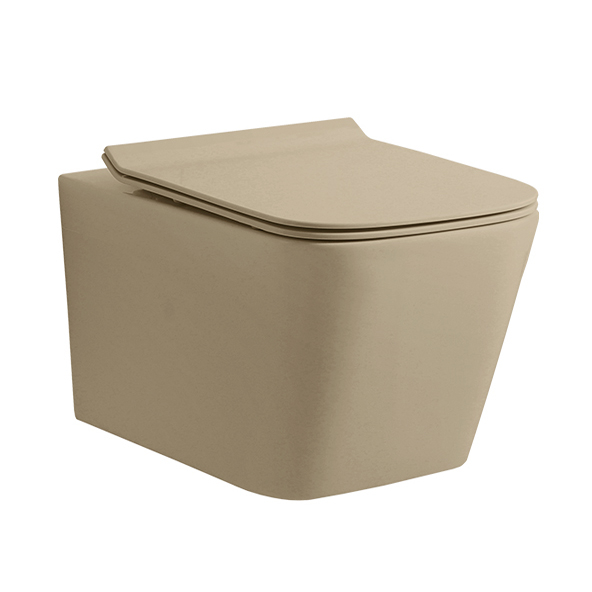 H814B Khaki Wall Hung Toilet Bowl with Soft Closing Seat