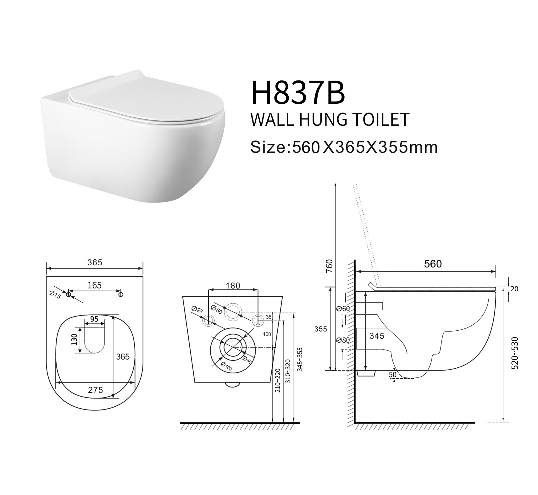 H837B Moden Design Wall Mounted Matt Pink Toilet