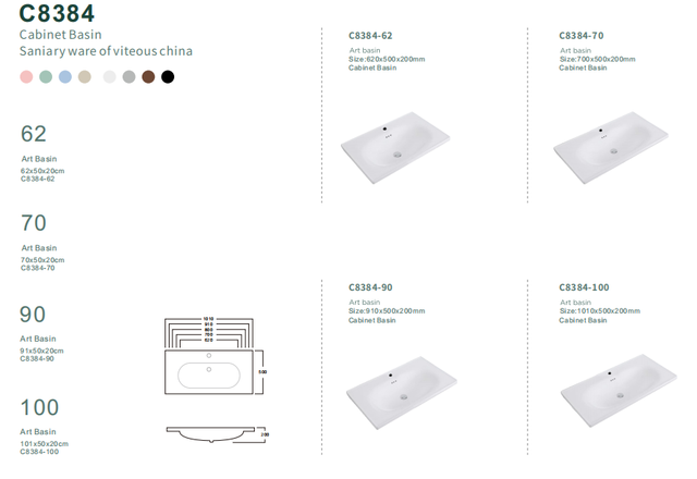 C8384 62-100cm Vitreous China Cabinet Basin Modern