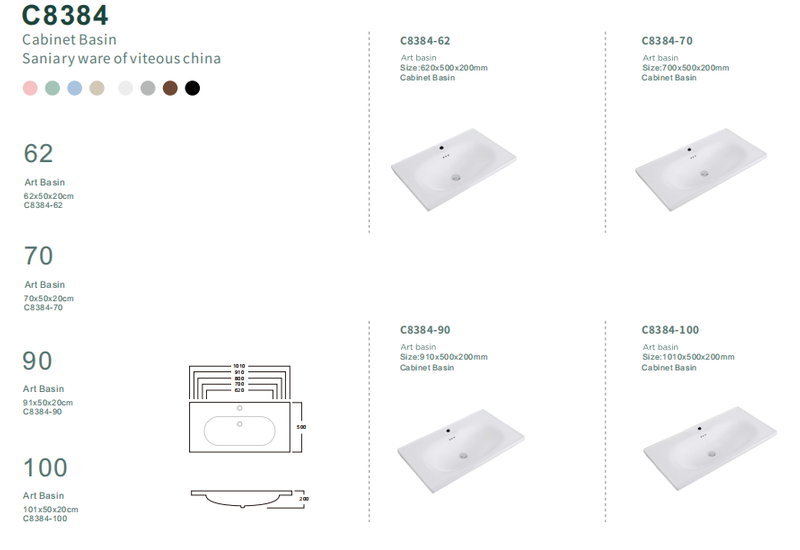 C8384 62-100cm Vitreous China Cabinet Basin Modern
