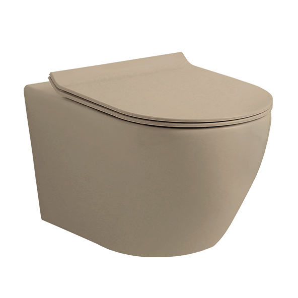 H817B Quality Flushing Khaki Color Wall Hung Rimless Toilet