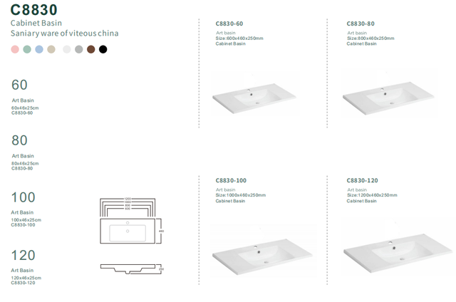 C8830 60-120cm Vitreous China Cabinet Basin Durable