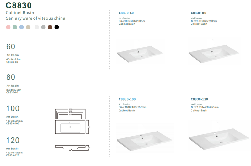 C8830 60-120cm Vitreous China Cabinet Basin Durable
