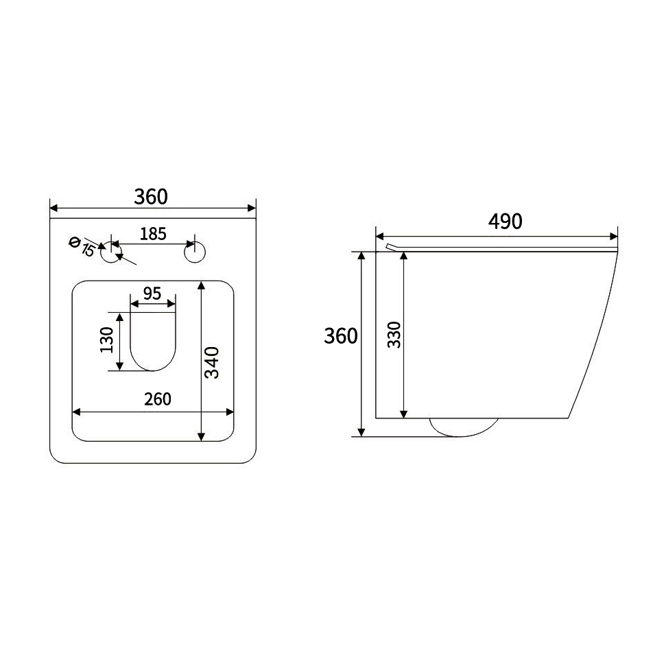 H814B Square Design Rimless Flushing Ceramic Wall Mounted Toilet