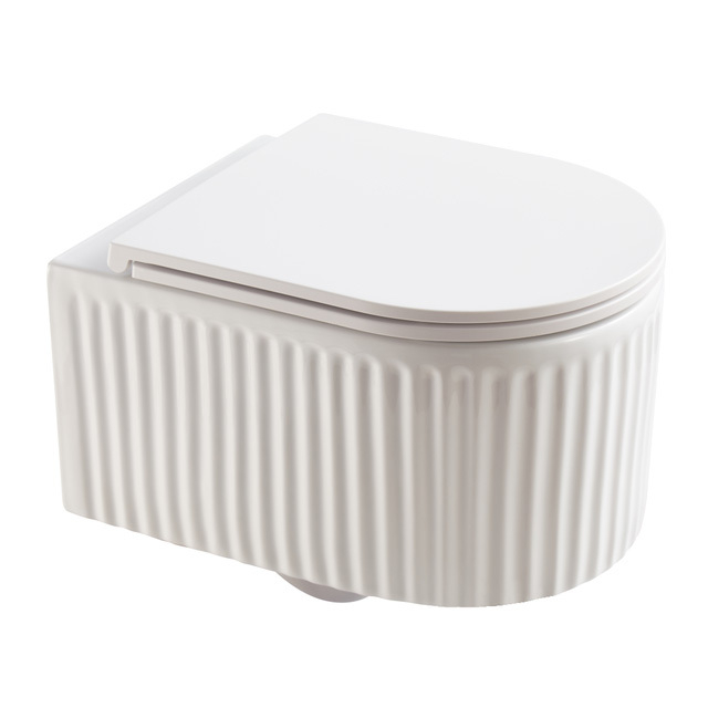 H511B Matt White Fluted Rimless Wall Mounted Hung Toilet