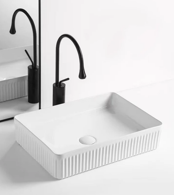 K521 Multi-Size Ribbed Ceramic Art Basin Vessel Sink, Various Colors