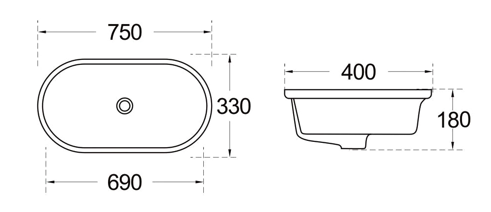 C320 75cm Modern Undermount Basin with Sleek Profile